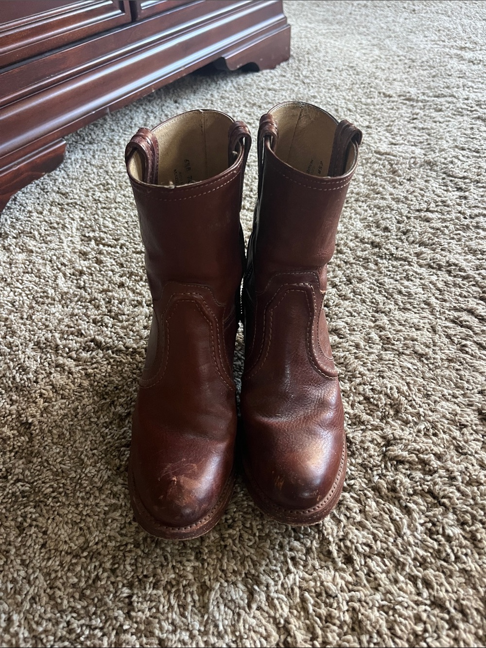 Frye Chestnut Brown Leather Mid-Calf Heeled Boots